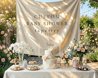 Fondo de tapiz personalizado para baby shower: colores y fuentes personalizados, fondo de tela con nombre y fecha, decoración neutra para fiestas, fotomatón