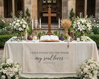 Chemin de table de mariage personnalisé, enseigne le Chant de Salomon, bannière de mariage chrétien personnalisée, décoration de table en coeur, enseigne de réception de mariage