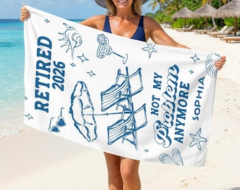 Cadeau de retraite, serviette de plage, voyage de retraite, retraité et détendu, cadeau de fête, serviette tropicale, cadeau pour retraité, serviette de retraite drôle