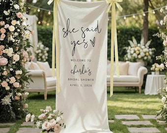 Bannière en lin personnalisée pour la douche nuptiale, enseigne de douche de mariage « Elle a dit oui »