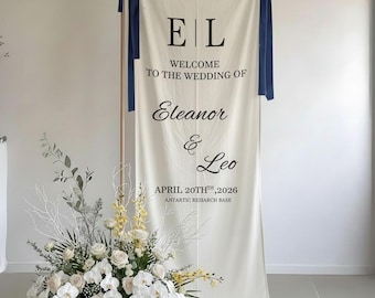 Letrero de bienvenida de lino personalizado para bodas: pancarta de tela personalizada para bodas, despedidas de soltera y eventos especiales.
