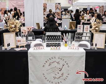 Custom Linen Table Runner with Logo, Personalized Business Branding Cloth, Vendor Market Display Decor, Trade Show Table runner