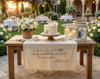 Camino de mesa de boda personalizado con cita de Jesús, letrero del Cantar de los Cantares, pancarta de boda cristiana personalizada, pancarta de decoración de mesa para novios