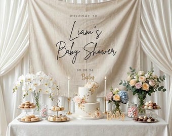 bannière vintage en lin pour baby shower - plaque de bienvenue personnalisée, décoration florale pour baby shower, toile de fond de jardin en plein air, tapisserie de baby shower