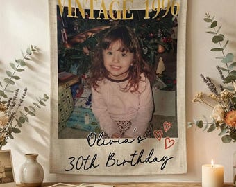 Bannière d'anniversaire rétro personnalisée 20e 40e tapisserie murale vintage 50e toile de fond modifiable jalon jalon 60e décoration bannière photo