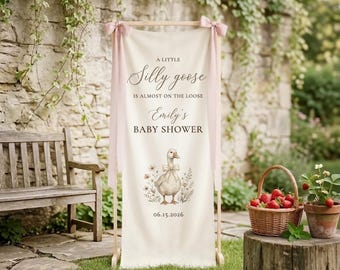 Bannière de bienvenue personnalisée Hello Baby Shower, décoration de fête en tissu de lin, une petite bannière d'oie idiote