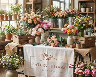 Chemin de table avec logo personnalisé | Bannière en lin pour stands de vendeurs, foires d'artisanat et étalages de marché | Décoration personnalisée pour enseigne de table Business