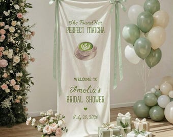Matcha Bridal Shower Banner, Personalized Welcome Sign, Elegant Wedding Shower Decoration