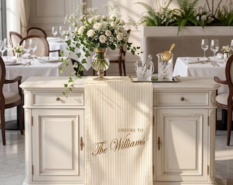 Personalized Linen striped bar or event Sign, Custom Wedding Welcome Sign, Fabric Bar Menu Banner, Linen Cotton, Personalized Name Date