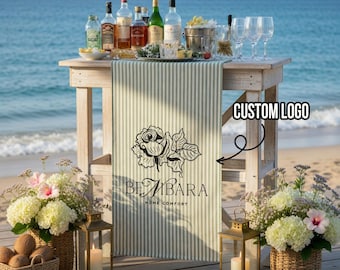 Personalized Linen striped Sign, Custom Linen Table Runner, Business Branding Cloth, Vendor Market Display Decor, Trade Show Table Cover