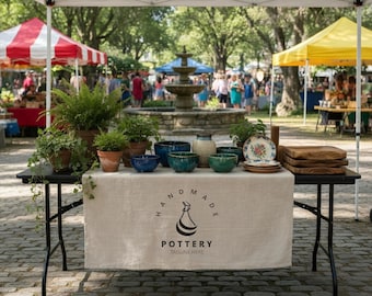 Camino de mesa con logotipo personalizado para ferias de artesanía, mercados y exposiciones comerciales, camino de mesa con logotipo personalizado, evento, camino de mesa pequeño