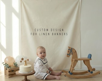 Personalized Linen Birthday Banner, Rustic Goose Illustration, Custom Baby Shower Decor