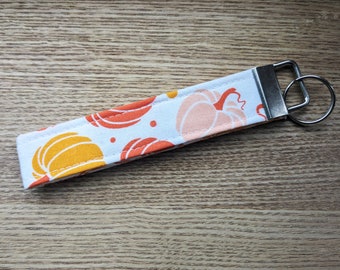 Pumpkin Key Fob Wristlet - Autumn Fall Keychain Lanyard, Spooky Season Accessories