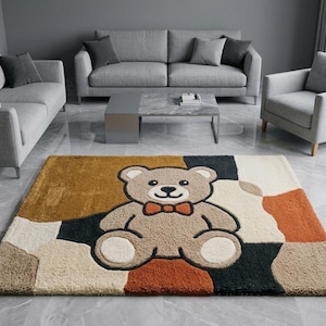 Tapete fofo com estampa de ursinho de pelúcia, tapete artesanal para quarto de bebê, tapete para quarto infantil.