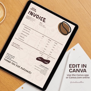Modèle de facture de café modifiable | Reçu du café | Facturation des petites entreprises | Modèle de toile | Téléchargement instantané