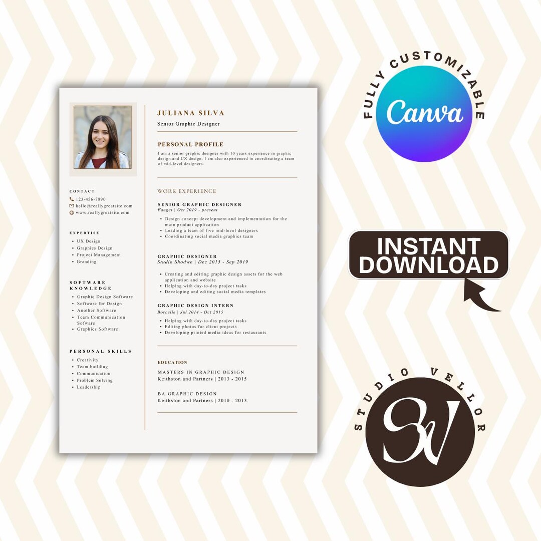 Linkedin CV Template Canva Editable | Professional Modern Resume ...