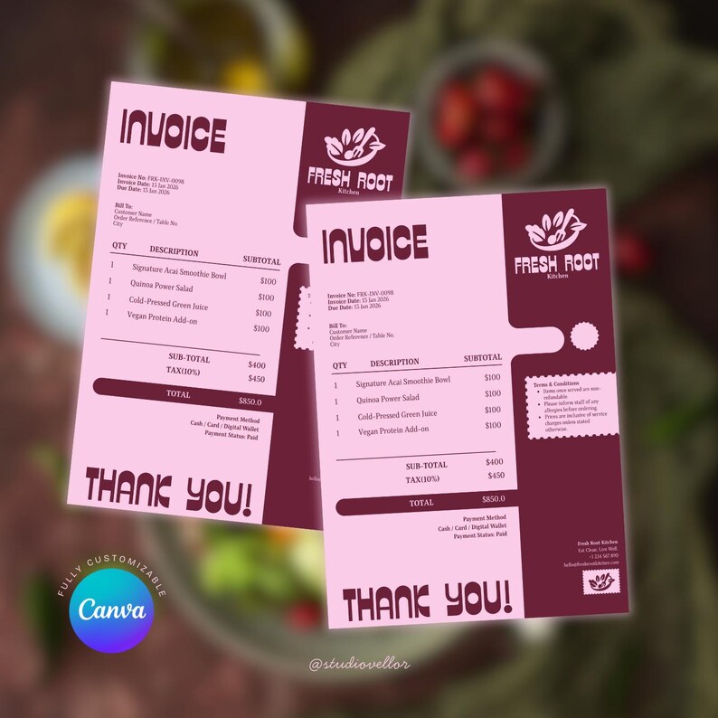 Editable Restaurant Invoice Template | Food Business Receipt | Modern ...