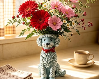 Cute Poodle Resin Vase,Dog Shaped Flower Pot,Home&Garden Decor,Animal Home Decor,Unique Gift for Pet Lovers,Mother’s Day Gift,Handmade vase