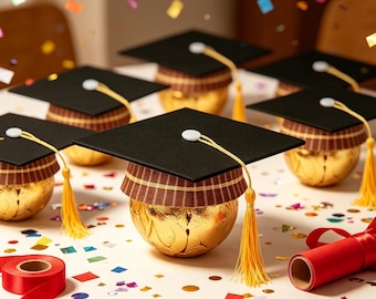 Graduation Cap Chocolate Toppers,Mini Graduation Hat Candy Toppers,Grad Party Favors,Gold Wrapped Candy Decor,Grad Party Favors,Grad Candy