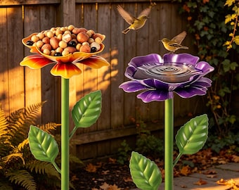 Flower Bird Feeder Stake,iron Garden Bird Bath,Outdoor Wild Bird Feeder,Colorful Yard Decor,Bird Lover Gift,bird feeder,courtyard decoration