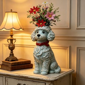 Niedliche Pudel-Harz-Vase, Blumentopf in Hundeform, Haus- und Gartendekoration, Tierdekoration, Einzigartiges Geschenk für Tierliebhaber, Muttertagsgeschenk, handgefertigte Vase