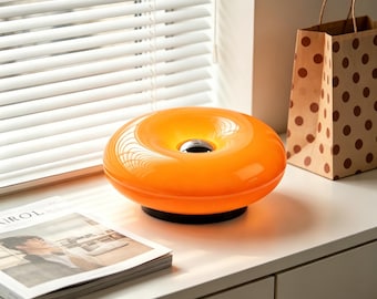 Orange Glass Donut Table Lamp,RGB Color Changing,Touch Dimmable Night Light,Vintage Funky Desk Lamp for Bedroom Living Room Decor,Wall Light
