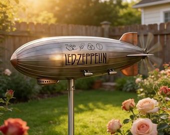 Molinillo de viento con forma de dirigible Led Zeppelin, decoración vintage para jardín con temática de banda de rock, molino de viento metálico con forma de dirigible Zeppelin, regalo coleccionable para fans del rock, regalo de cumpleaños