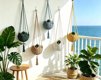 Macrame Plant Hanger Basket, Crochet Hanging Planter, Boho Indoor Outdoor Plant Holder, Bohemian Home Decor Gift,Macrame Planter Holder