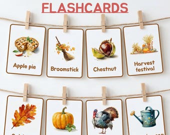 72 höstkort, läroplankort för förskolan, utskrivbara Montessorikort, engelskt ordförråd, höstaktiviteter för Halloween, ESL