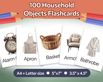 Household Objects Flashcards: 100 Realistic Photo Cards for Kids Vocabulary Learning