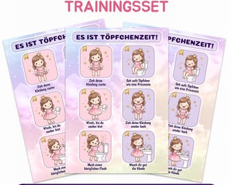 Töpfchen Training Set Prinzessin - Belohnungstafel & Rutinhyvlar PDF - Töpfchenplan Mädchen, Belohnungssystem Sauberwerden, A4 Digital