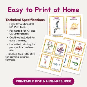 Printable Summer Movement Flashcards, 40 Animal Action Cards, Preschool Curriculum, Printable Montessori Cards, Summer Games Ideas image 6