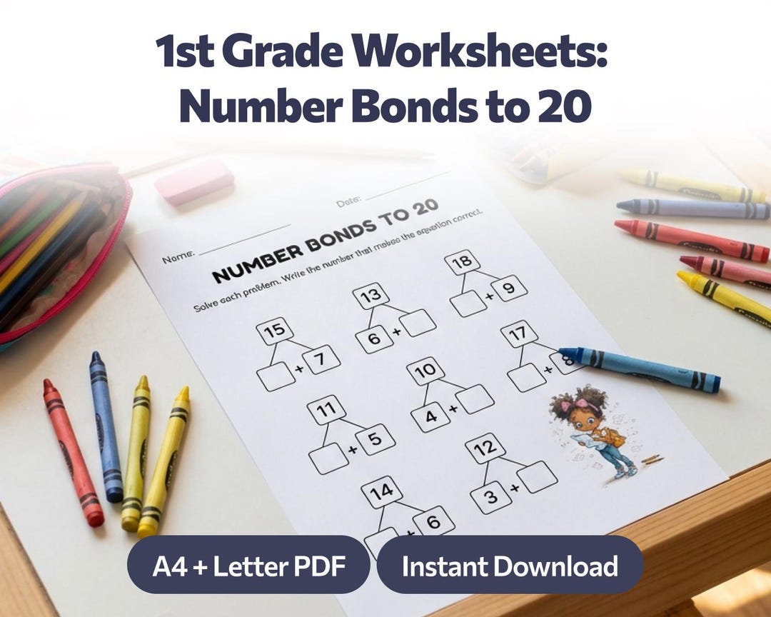 Number Bonds to 20, 1st Grade Worksheets for Math Centers and ...