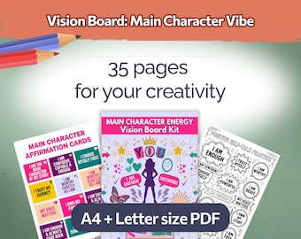 Teen Vision Board Kit, 35-Page Main Character Energy Printable, Confidence & Self-Worth Activity, Ages 13-18
