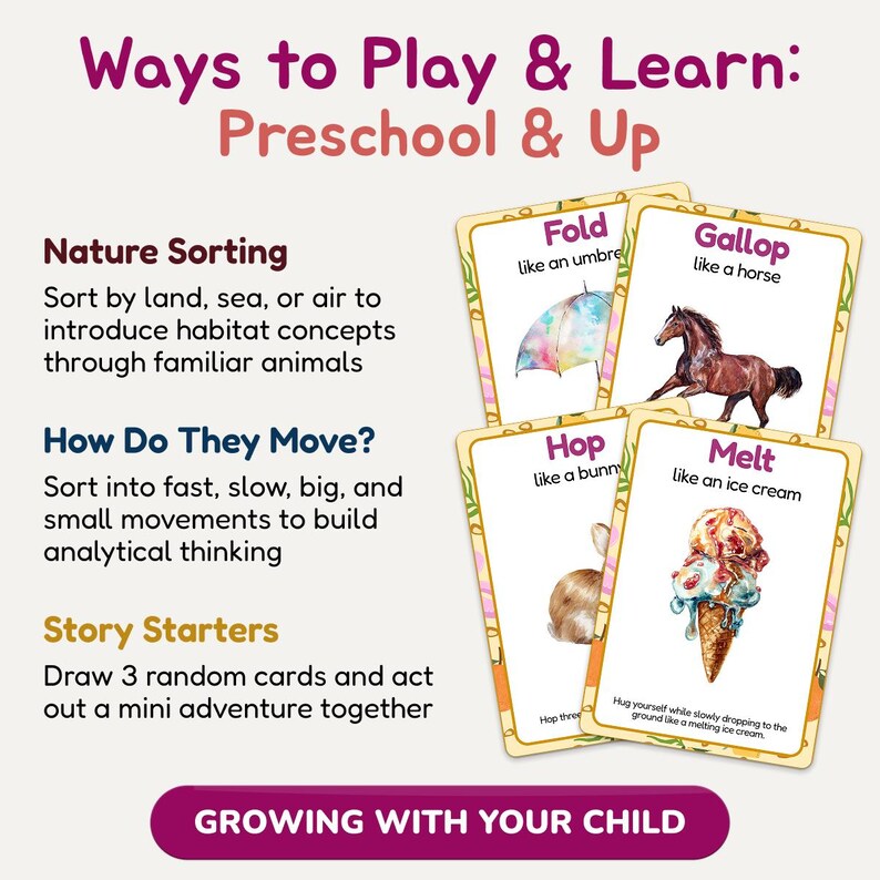 Printable Summer Movement Flashcards, 40 Animal Action Cards, Preschool Curriculum, Printable Montessori Cards, Summer Games Ideas image 7