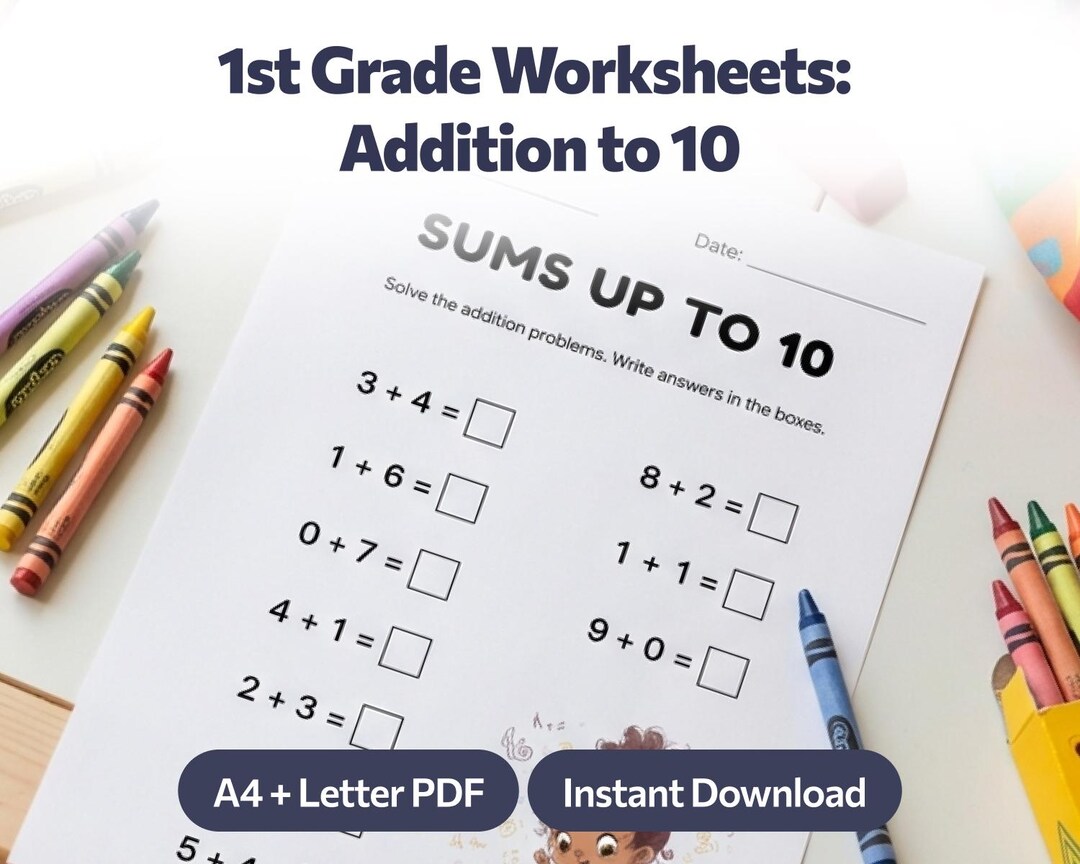 Addition Worksheets for 1st Grade Math: Sums to 10, Printable PDF, A4 ...