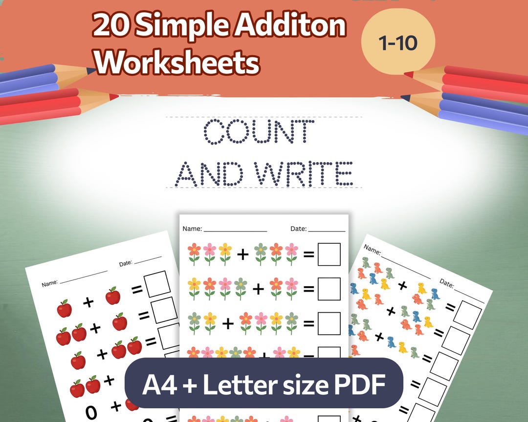 Addition Worksheets 1-10: 20 Printable Math Practice Pages for ...