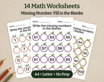 Arbetsblad med saknade tal: Fyll i luckorna, matematik, hoppa över räkning 1-100 (PDF-mönster)
