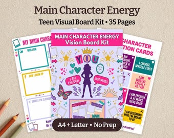 Teen Vision Board Kit, 35-Page Main Character Energy Printable, Confidence & Self-Worth Activity, Ages 13-18