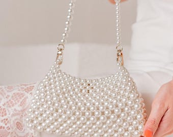 Bolso de novia con perlas: bolso de boda, bolso de perla marfil, bolso de novia hecho a mano, elegante clutch de novia