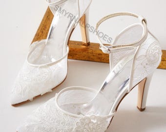 Lace Wedding Heels for Bride – Elegant Bridal Pumps, Classic Wedding Shoes, Handmade Bridal Heels