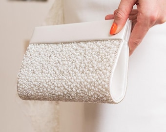 Bolso de novia con perlas: bolso de boda, bolso de perla marfil, bolso de novia hecho a mano, elegante clutch de novia