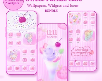 Sweet Parfait Café, iconos de la aplicación Frosted Glass Pink para iOS y Android