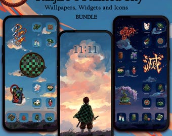 El cielo pintado de Tanjiro, iconos de aplicaciones de anime para iOS y Android, tema para teléfono inspirado en Demon Slayer (descarga digital)
