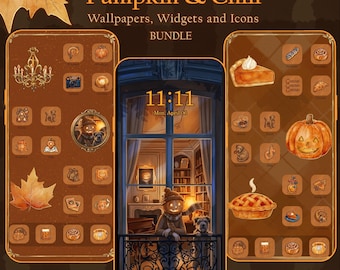 Tema para móvil "Calabazas y relax" / Iconos de aplicaciones otoñales acogedores para iOS y Android
