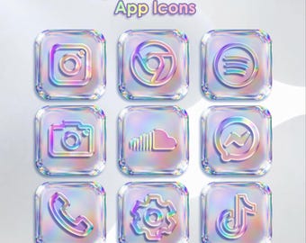 Iconos de aplicaciones holográficos iridiscentes / Tema de teléfono con efecto cristal líquido (descarga digital)