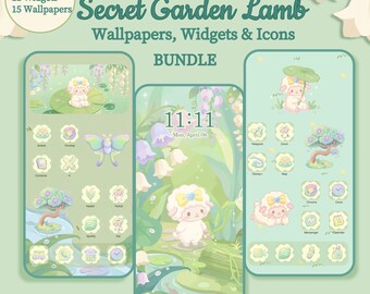 Iconos de la aplicación Secret Garden Lamb / Paquete de temas para teléfono con temática de bosque estilo cottagecore en tonos pastel para iOS y Android