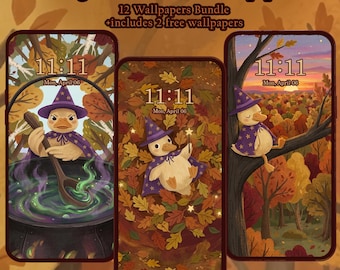 Fondos de pantalla de patos mágicos para otoño / Temas acogedores para el teléfono con temática otoñal (Descarga digital)