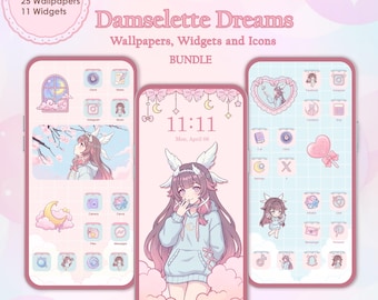 Iconos de la aplicación Genshin Impact de Damselette Dreams, Columbina / Tema para teléfono Coquette para iOS y Android, Fondos de pantalla de anime en tonos pastel (Descarga digital)
