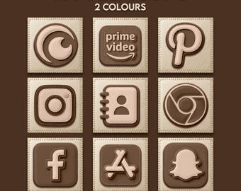 Paquete de iconos de aplicaciones con textura de fieltro / Tema de tela 3D para iOS y Android / Tono neutro rosa y beige brillante